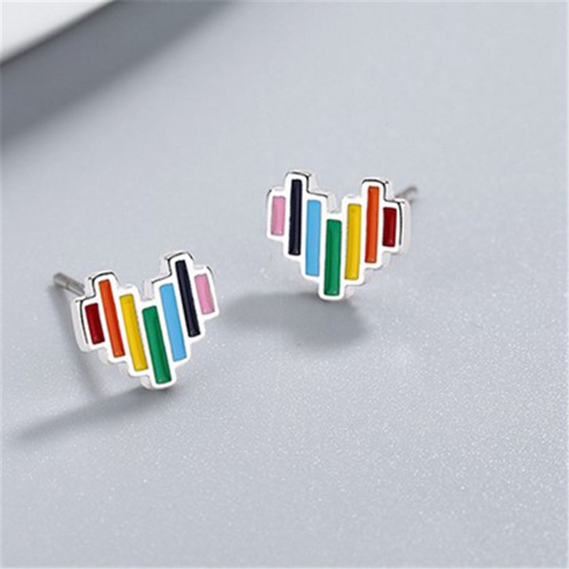 Rainbow Heart Stud Earrings Womens Girls Jewellery Gift UK - Image 7