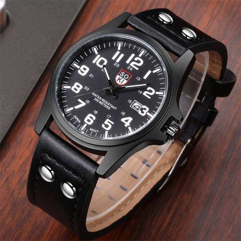 Men’s Military Leather Date Quartz Analog Army Casual Dress Wrist Watches UK - 图片 10
