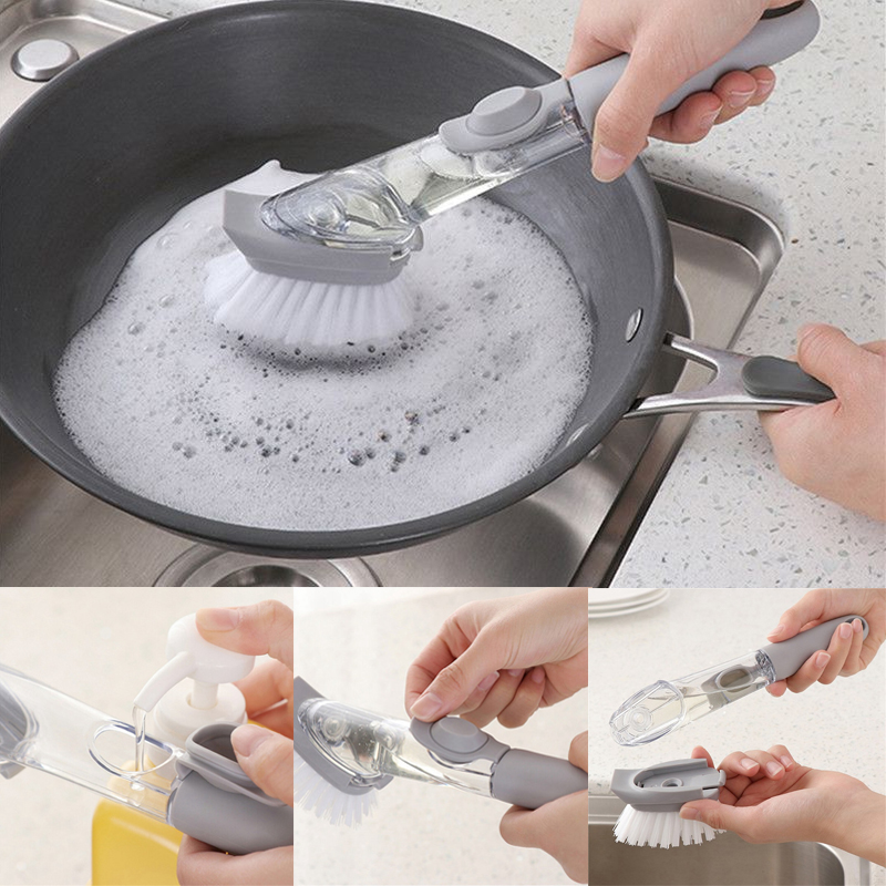 Kitchen Washing Dish Bowl Scrubber Clean Brush w/ Refill Liquid Soap Dispenser - Image 12