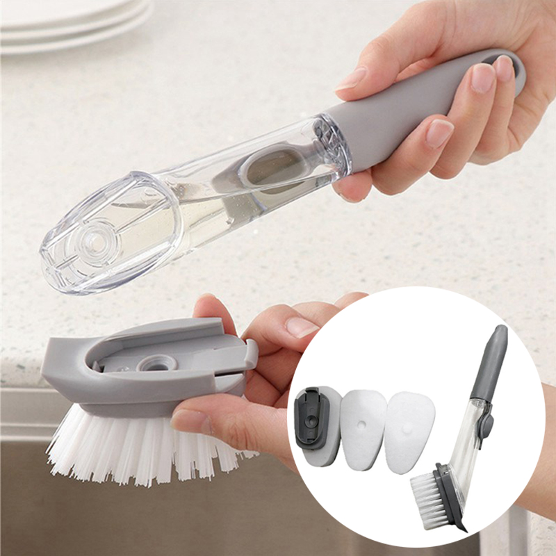 Kitchen Washing Dish Bowl Scrubber Clean Brush w/ Refill Liquid Soap Dispenser - Image 11
