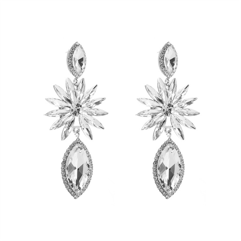 Fashion Alloy Inlaid Color Diamond Geometric Earrings Women's Full Diamond Temperament - 图片 6