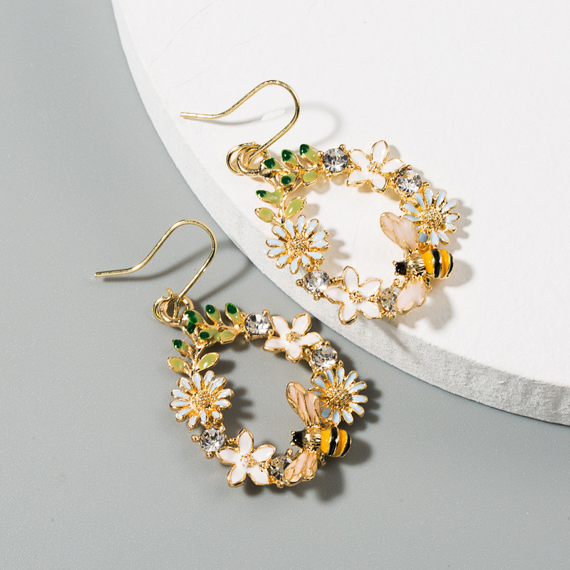 Creative Flower Dripping Oil Metal Alloy Earrings Female Sterling Silver Needle Diamond Colorized Butterfly - 图片 6