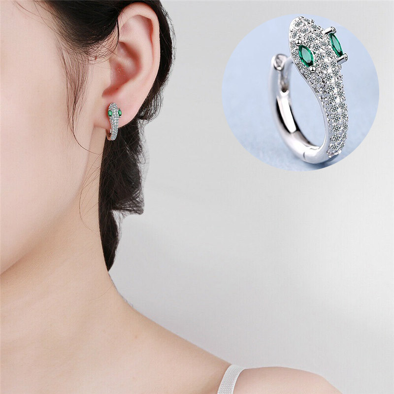Snake Hoop Crystal Earrings - Image 9