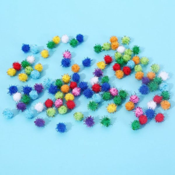 100X glitter tinsel pompom balls small pompoms ball cat puppy toys pet supply - Image 12