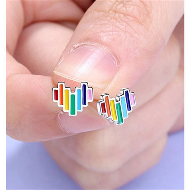 Rainbow Heart Stud Earrings Womens Girls Jewellery Gift UK - Image 8