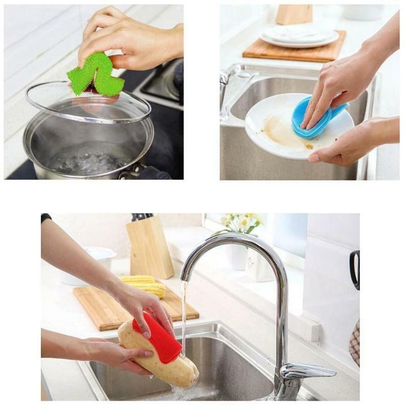 3x Silicone Kitchen Dish Washing Brush Sponge Scrubber Pot Pan BBQ Cleaner UK - 图片 9