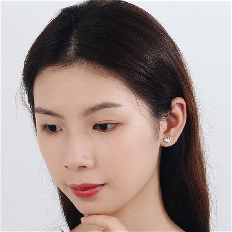 Rainbow Heart Stud Earrings Womens Girls Jewellery Gift UK