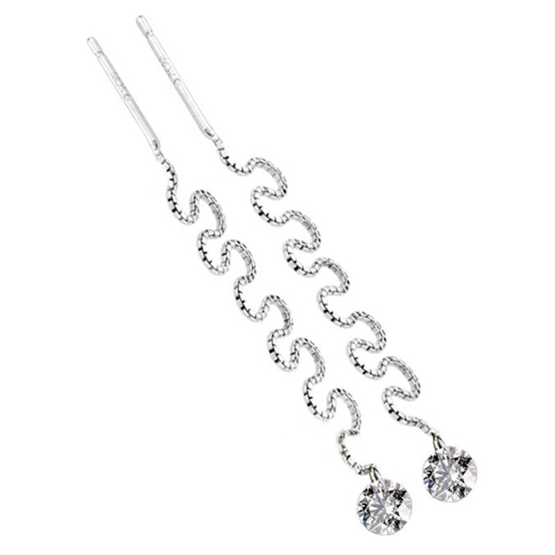 Long Drop Cubic Zirconia Long Chain Dangle Earrings Women - 图片 10