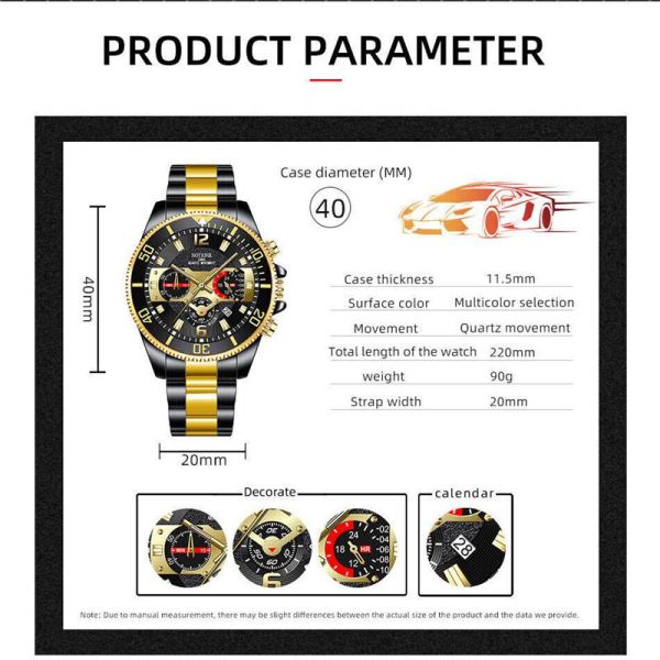 Classic Mens Steel Watches Luminous Waterproof Date Quartz Wrist Watch - Image 9