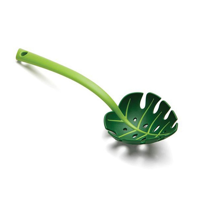 Green Monstera Leaf Colander Multifunctional Long-Handled Spaghetti Slotted Serving Spoon Salad Slotted Spoon For Home Kitchen - Image 9