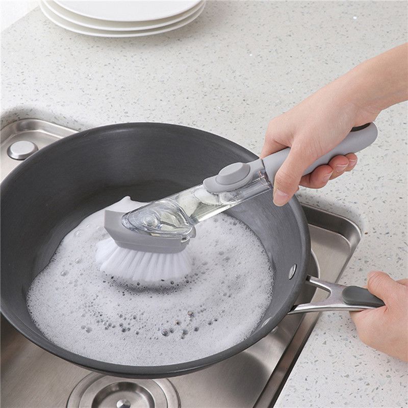 Kitchen Washing Dish Bowl Scrubber Clean Brush w/ Refill Liquid Soap Dispenser - Image 10
