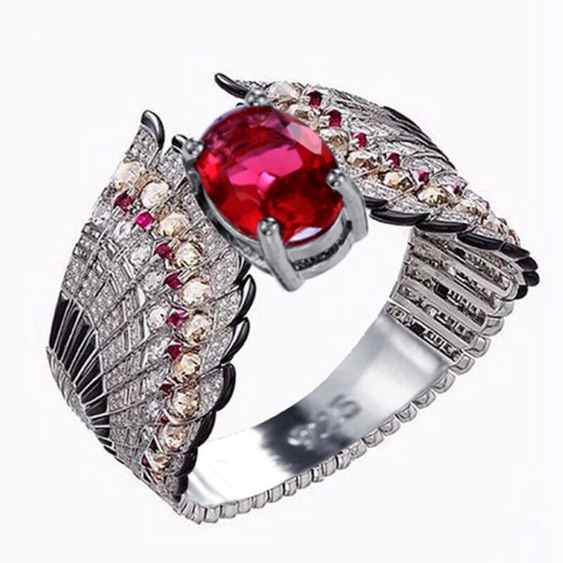 Gorgeous 925 Silver Ruby Oval Cut Ruby Jewelry Women Wedding Rings Size 6-10 - 图片 5