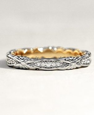 Elegant Two Tone 925 Silver Rings Women White Sapphire Wedding Ring Size 6-10