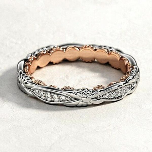 Elegant Two Tone 925 Silver Rings Women White Sapphire Wedding Ring Size 6-10 - Image 3