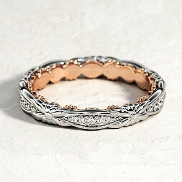 Elegant Two Tone 925 Silver Rings Women White Sapphire Wedding Ring Size 6-10 - Image 4