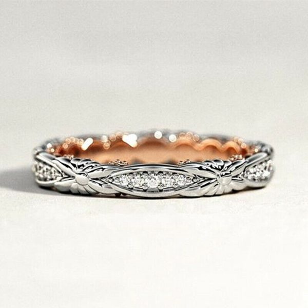Elegant Two Tone 925 Silver Rings Women White Sapphire Wedding Ring Size 6-10 - Image 5