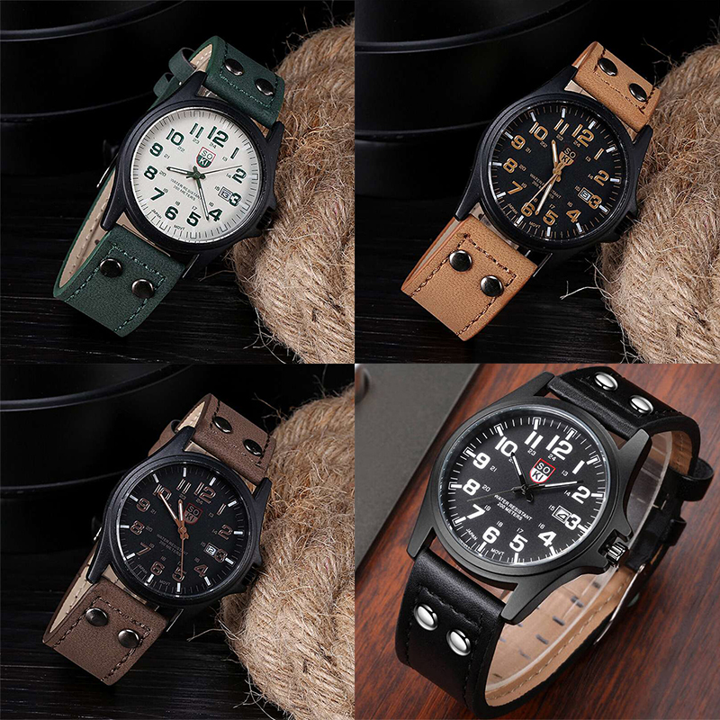 Men’s Military Leather Date Quartz Analog Army Casual Dress Wrist Watches UK - 图片 14