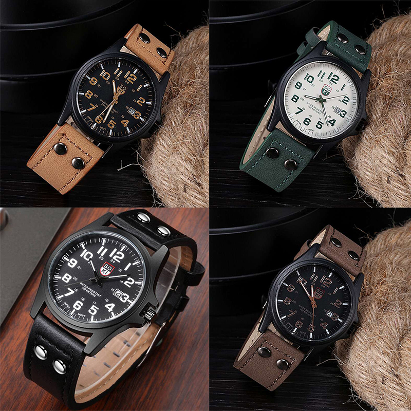 Men’s Military Leather Date Quartz Analog Army Casual Dress Wrist Watches UK - 图片 15