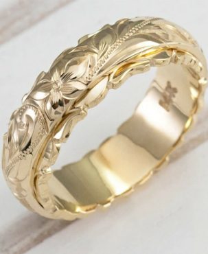 Fashion 18K Gold Flower Simple Rings Women Men Wedding Band Jewelry Size 5-11