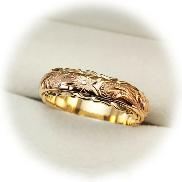 Fashion 18K Gold Flower Simple Rings Women Men Wedding Band Jewelry Size 5-11 - Image 2