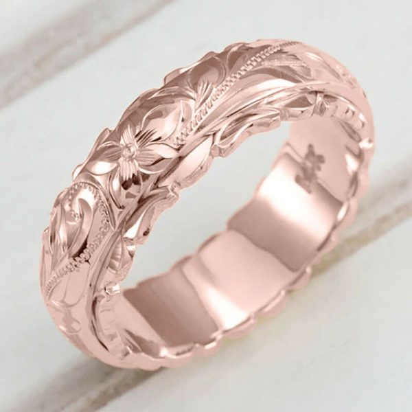 Fashion 18K Gold Flower Simple Rings Women Men Wedding Band Jewelry Size 5-11 - Image 5