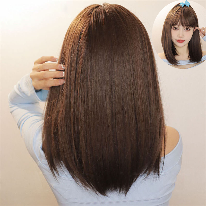 Wig Female Long Straight Hair Inner Buckle Full Top Black Brown Full-Head Wig Matte High-Temperature Fiber Wig - 图片 11
