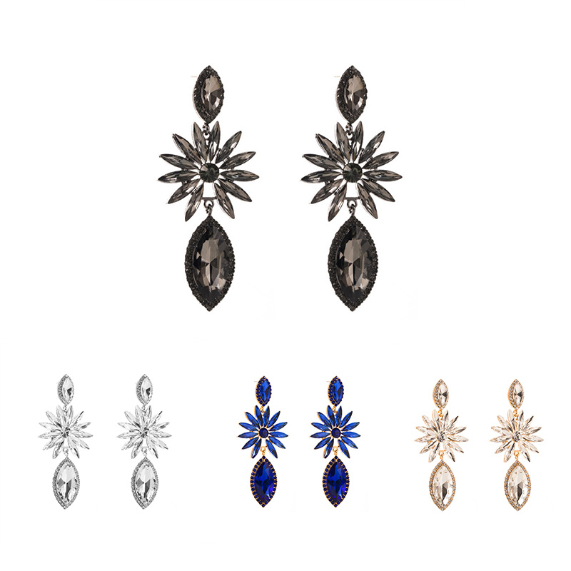 Fashion Alloy Inlaid Color Diamond Geometric Earrings Women's Full Diamond Temperament - 图片 10