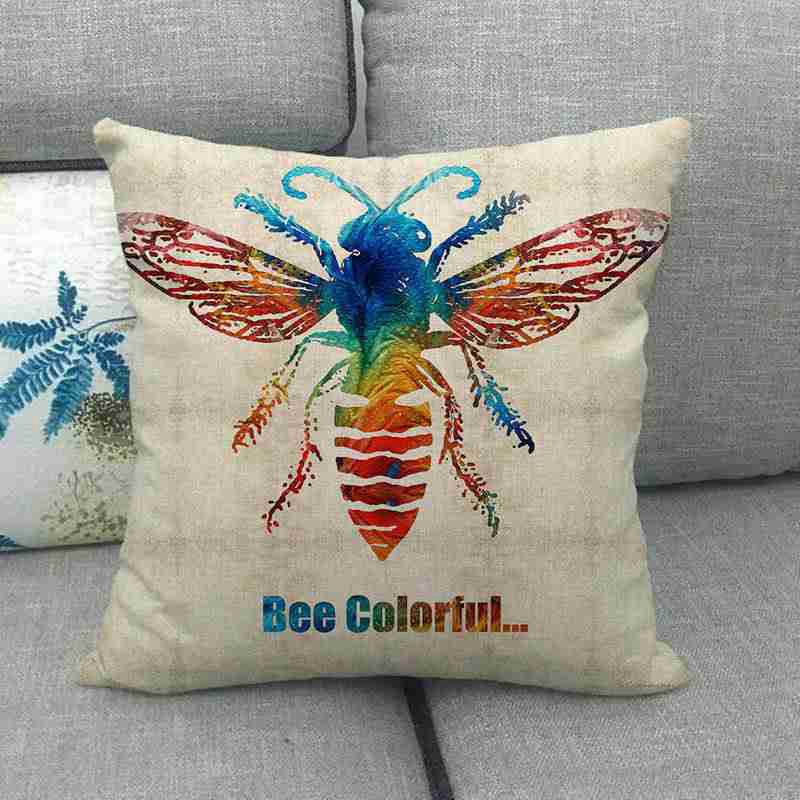 Rural Square Wooden Bee Honey Cushion Cover Linen Cotton Sofa Couch pillow Case - Image 4
