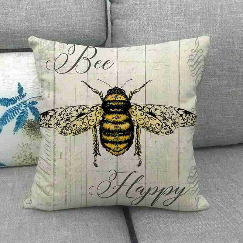 Rural Square Wooden Bee Honey Cushion Cover Linen Cotton Sofa Couch pillow Case - Image 7