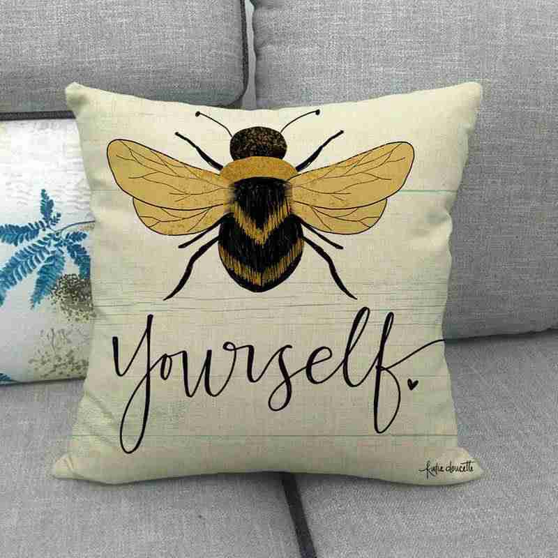 Rural Square Wooden Bee Honey Cushion Cover Linen Cotton Sofa Couch pillow Case - Image 8