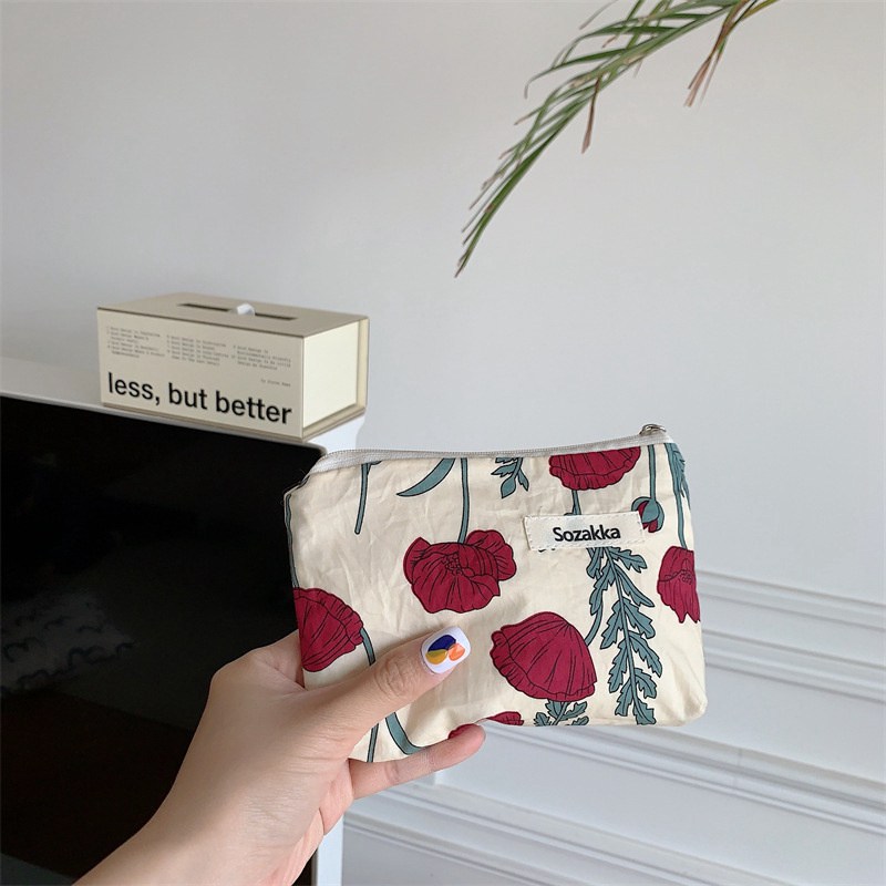 Kawaii Floral Travel Portable Coin Purse Cosmetic Lipstick Storage Bag Women Makeup Handbags Wallet Organizer Small Pouch Bags - 图片 3