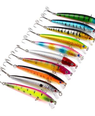 10PCS Fishing Lures Crankbaits Jerk bait Minnow Lot Hooks Crank Bait Bass Tackle