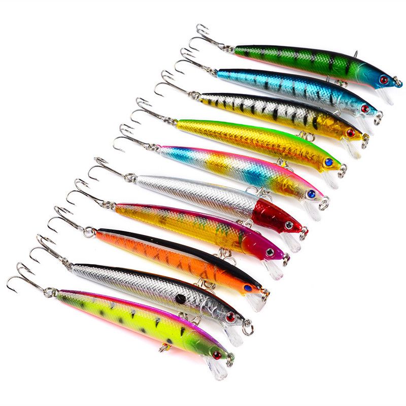 10PCS Fishing Lures Crankbaits Jerk bait Minnow Lot Hooks Crank Bait Bass Tackle