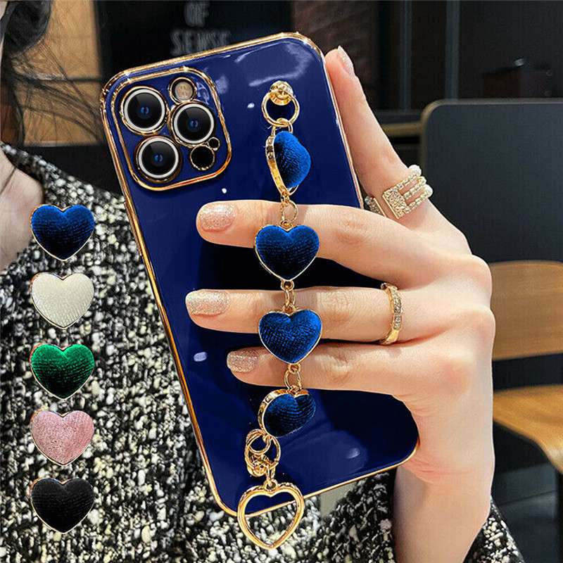 Cute 3D Heart Bracelet Chain Shockproof Case Cover For iPhone 11 12 13 Pro Max