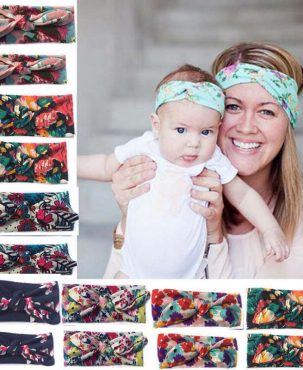 2Pcs/Set Mom & Baby Headbands Mother Baby Turban Mom Daughter Rabbit Ears Hairband Floral Print Parent-Child Hair Accessories