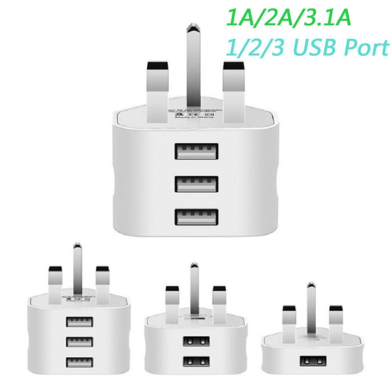 USB Mains Charger Adapter UK 3Pin Wall Plug for Samsung/iPhone/HTC/Tablets/etc