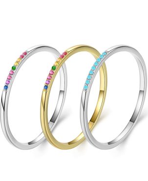 925 Sterling Silver Trendy Rainbow  Stackable Colorful Finger Rings For Women Female Wedding Statement Jewelry