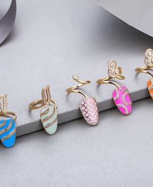 Cute Adjustable Colorful Ring Nail Cover Women Rings Set With Rhinestone For Women Wedding Ring Set Pink Jewellery
