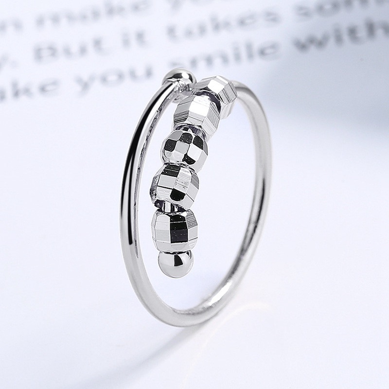 Anxiety Fidget Ring Silver Jewelery Womens for Stress Relief Adult Bead Rings - 图片 3