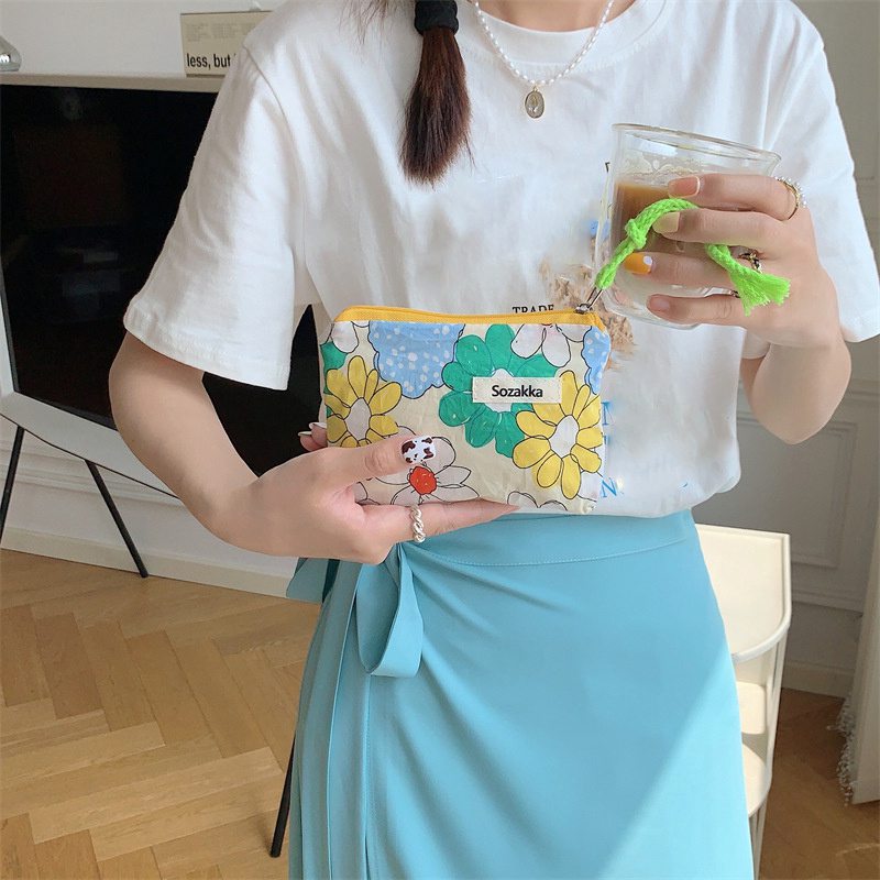 Kawaii Floral Travel Portable Coin Purse Cosmetic Lipstick Storage Bag Women Makeup Handbags Wallet Organizer Small Pouch Bags - 图片 5