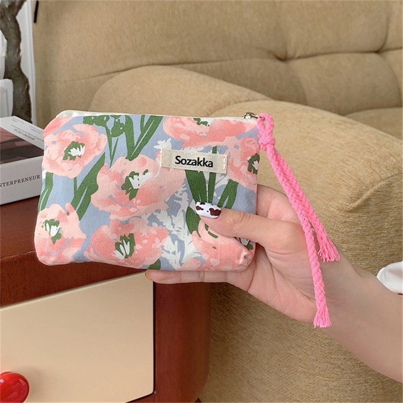 Kawaii Floral Travel Portable Coin Purse Cosmetic Lipstick Storage Bag Women Makeup Handbags Wallet Organizer Small Pouch Bags - 图片 6