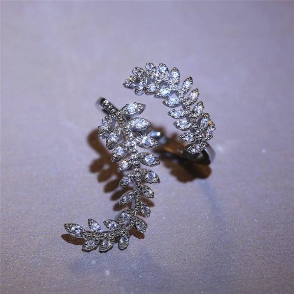 Graceful Leaves Both End of Open Ring Silver Color Girl Cocktail Party Rings Shine Crystal Zircon Fashion Women Jewelry - Image 5