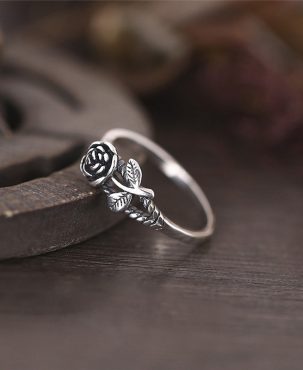 Fashion Rose Flower Silver Jewelry Wedding Rings for Women Ring One Size Adjustable