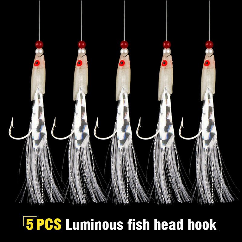 5 PCS MACKEREL FEATHERS BASS COD LURE LURES SEA FISHING RIGS TACKLE BOAT FADDISH
