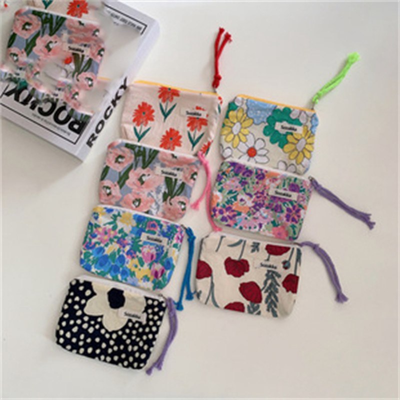Kawaii Floral Travel Portable Coin Purse Cosmetic Lipstick Storage Bag Women Makeup Handbags Wallet Organizer Small Pouch Bags - 图片 7