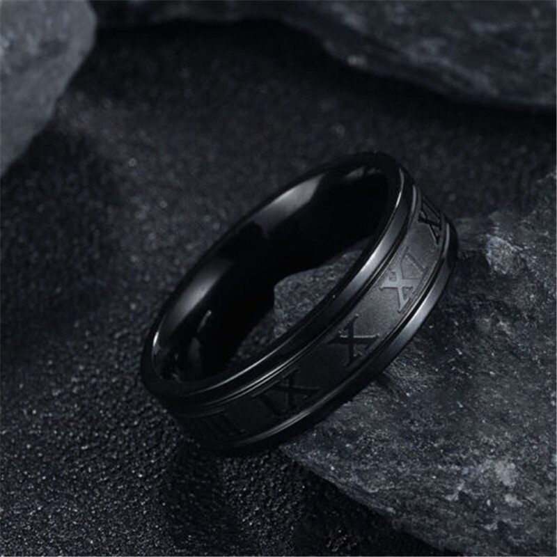 6mm Titanium Stainless Steel Rings Roman Numeral Band Ring Jewelry Accessories - Image 3