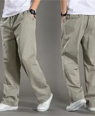 Loose plus Size Straight Overalls Men's Clothing Wholesale Velcro Pocket Tactical Elastic Waist plus Belt Buckle Casual Pants