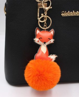 Cross-Border Leather Cute Fox Venonat Hanging Decoration Bag Accessories Customized Women's Schoolbag Wallet Fur Ball Keychain
