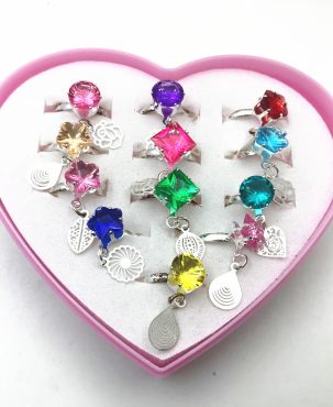12X Kids Child Girl Diamate Ring Set Adjustable Crystal Rings Costume Jewellery
