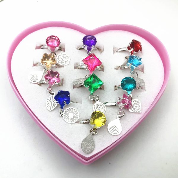 12X Kids Child Girl Diamate Ring Set Adjustable Crystal Rings Costume Jewellery